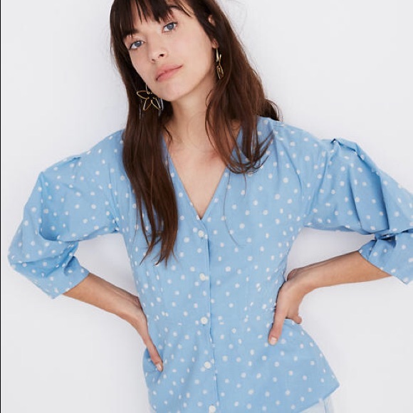 Madewell Tops - MADEWELL FLORENTINE PEPLUM TOP IN INKSPOT DOTS EUC